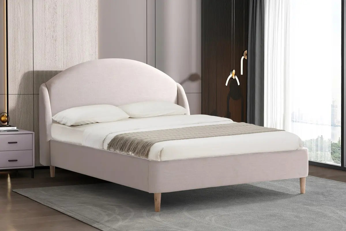 Lit Queen rembourré Mason | Tissu beige et design à ailes