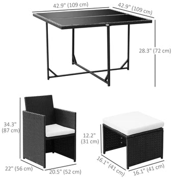 Ensemble de salle à manger de Patio en osier 9 pièces, canapé sectionnel de jardin en rotin PE, ensembles de meubles d'extérieur peu encombrants, blanc