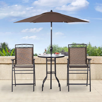 Ensemble de bar de patio 4 pièces, mobilier d'extérieur pliable avec parasol pour bord de piscine, arrière-cour et jardin, marron