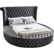 IF-5770 Lit en tissu velours gris avec capitonnage profond et 3 bancs de rangement