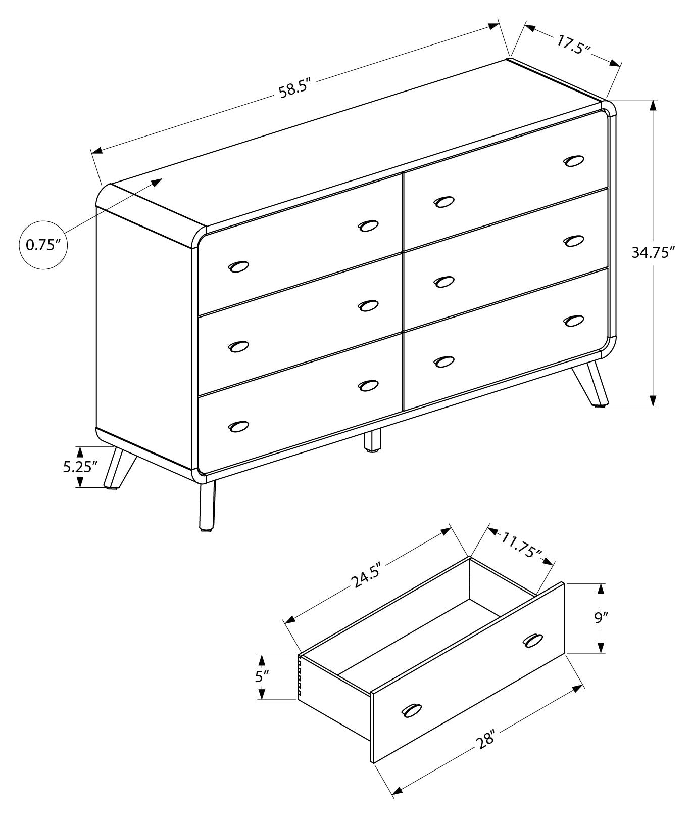 6-Drawer Dresser - White Oak Finish: I 5291