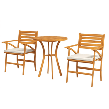 Ensemble de patio 3 pièces, petite table et chaises de patio, ensemble bistro extérieur en bois avec coussins, table basse ronde, marron