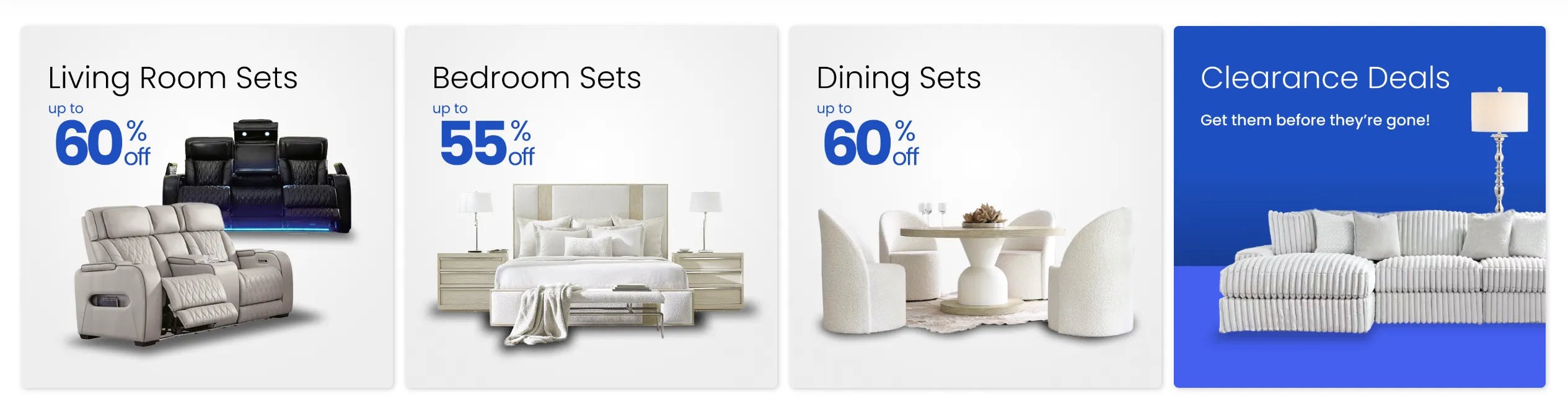 Luxury leather reclining living room sofas, modern white bedroom furniture sets, contemporary wood dining tables, and deep discount clearance sectional couches available for delivery in Canada.
