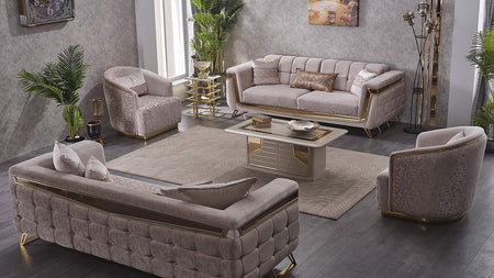 Ensemble de sofa MAXIMO beige et doré (3+2+1)