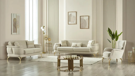 Ensemble de Sofa RESITAL Deluxe Beige&Or (3+2+1)