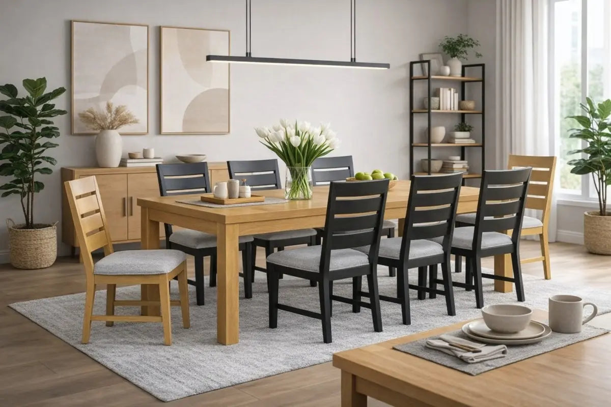 Ottilie Chêne et Noir - Ensemble de salle à manger | Table extensible et bois massif