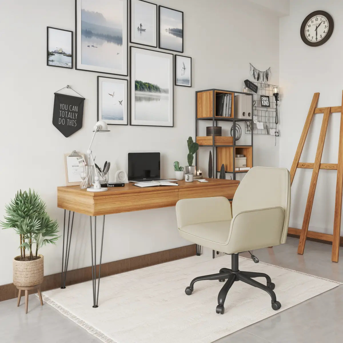 Chaise de Bureau Mareo en Tissu Beige - Style Minimaliste