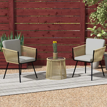 Ensemble de bistro de patio extérieur 3 pièces, meubles en rotin en osier avec pieds en métal pour jardin, cour, terrasse, gris clair