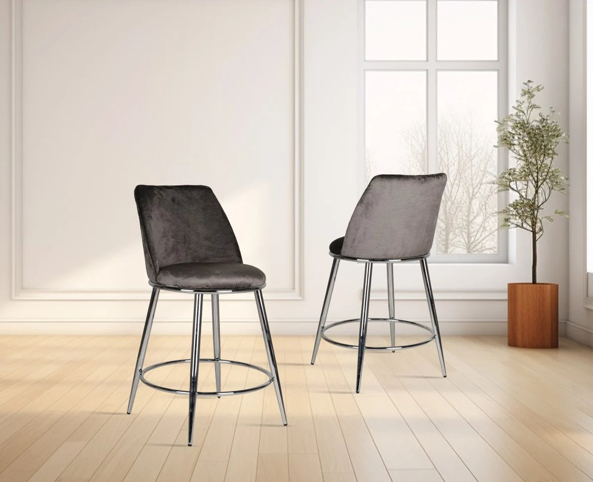 Ensemble de 2 Tabourets de Comptoir Nova - Gris et Chrome
