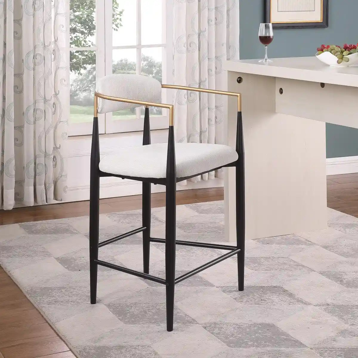 Ensemble de 2 Tabourets de Comptoir Mykos - Tissu Beige