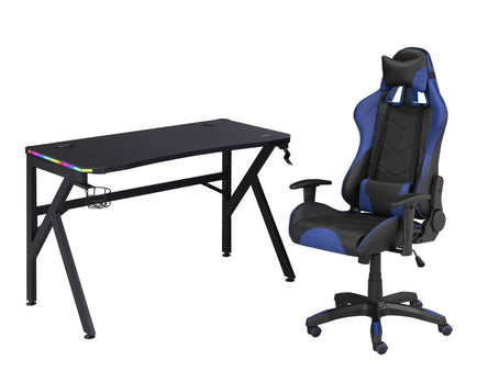 ENSEMBLE BUREAU ET CHAISE GAMING, BLEU/NOIR ( Meuble Mtl )