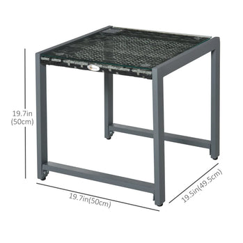 Table basse en rotin, table d'appoint de patio en osier avec plateau en verre trempé et cadre en aluminium pour extérieur, jardin, gris