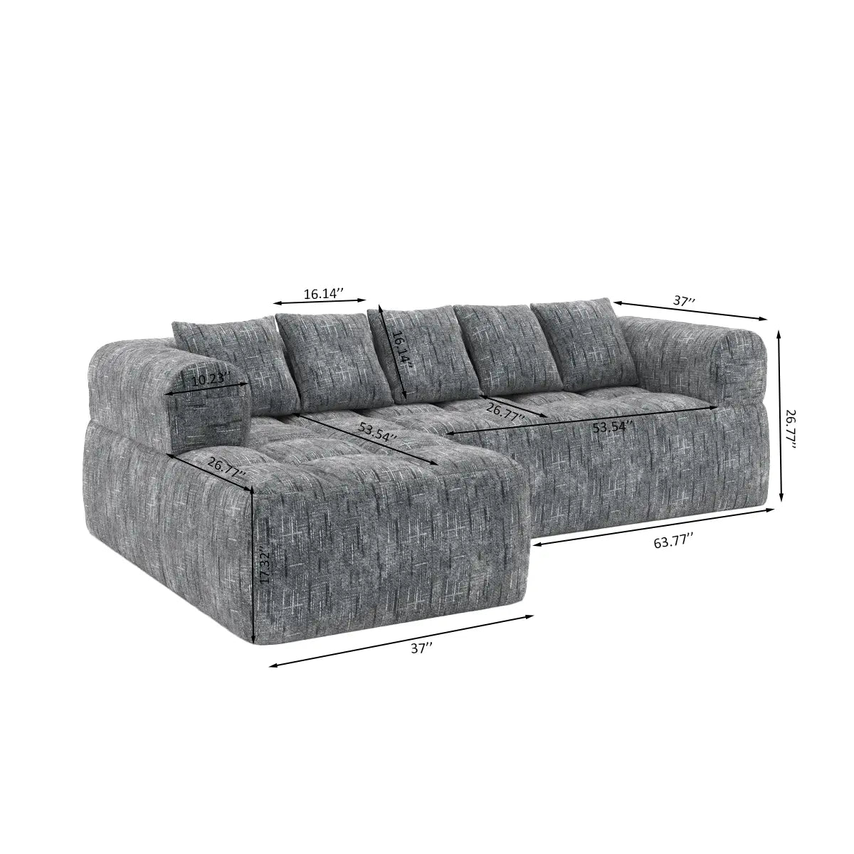 Sectionnel en tissu gris Mason | Ressorts ensachés confort et mousse 30D