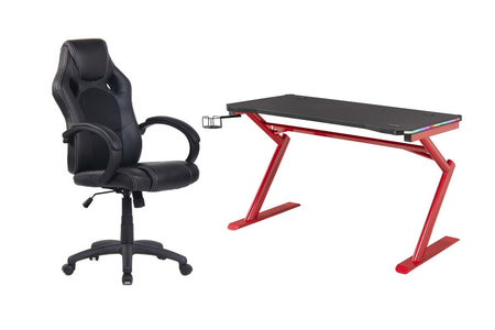 ENSEMBLE BUREAU ET CHAISE GAMING, NOIR/ROUGE ( Meuble Mtl )