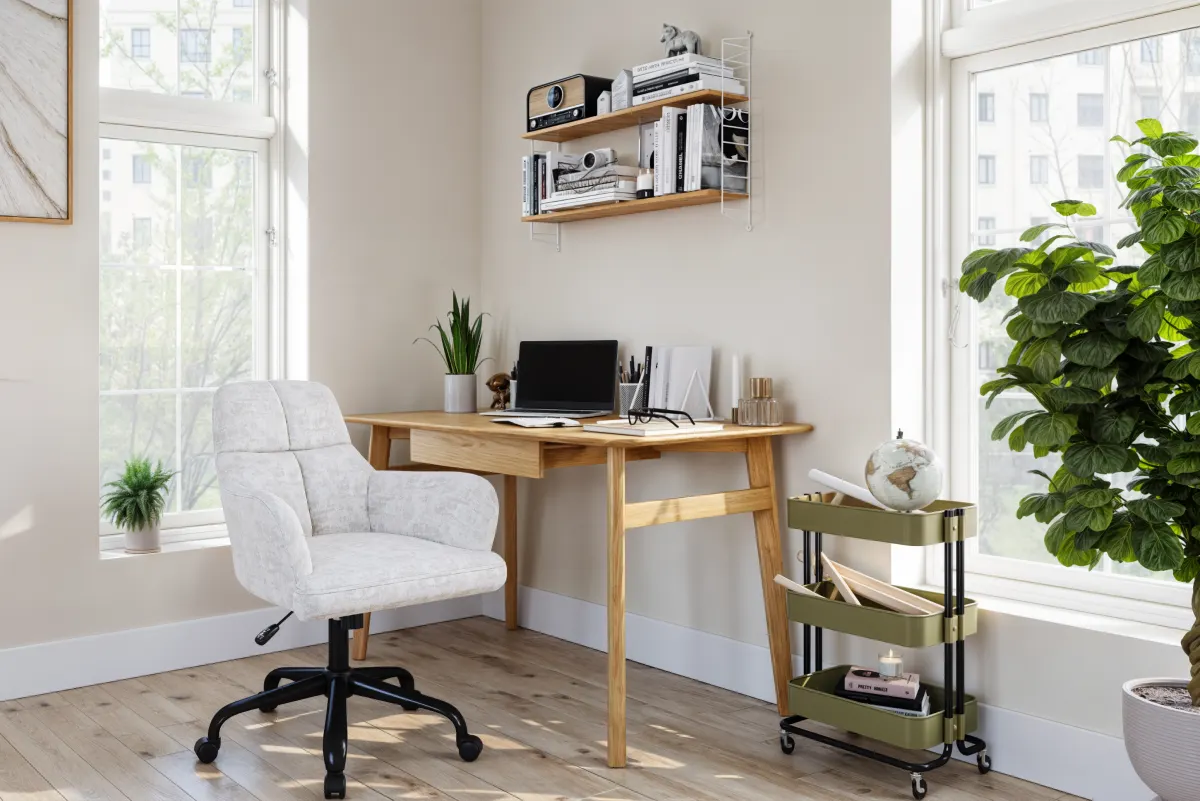 Chaise de Bureau Lazare - Tissu Gris et Détails Capitonnés