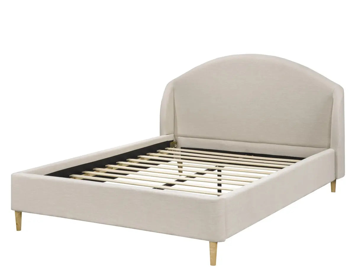 Lit Queen rembourré Mason | Tissu beige et design à ailes