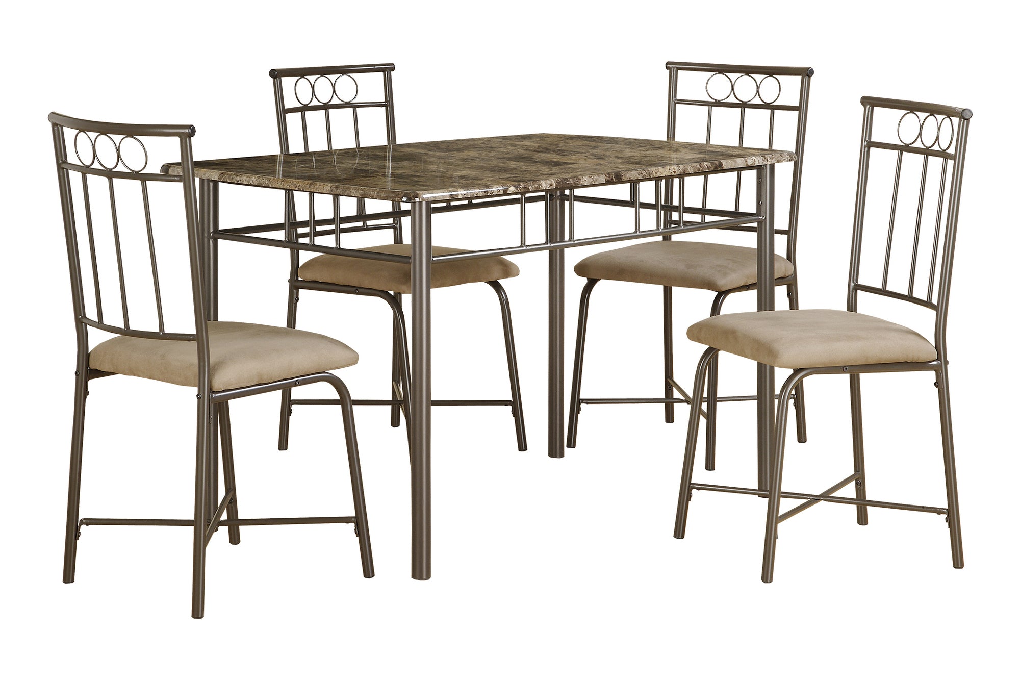 ENSEMBLE SALLE À MANGER - ENSEMBLE 5 PIÈCES / MARBRE ESPRESSO / MÉTAL BRONZE : I 1029