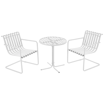 Ensemble de bistro de patio 3 pièces, ensemble de table basse de jardin avec cadre en métal avec 2 chaises et table ronde pour balcon extérieur, porche, bord de piscine, blanc