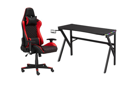 ENSEMBLE BUREAU ET CHAISE GAMING, ROUGE/NOIR ( Meuble Mtl )