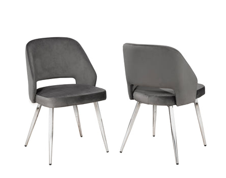 CHAISE DE SALLE À MANGER, JEU DE 2 - VELOURS GRIS ( Meuble Mtl )