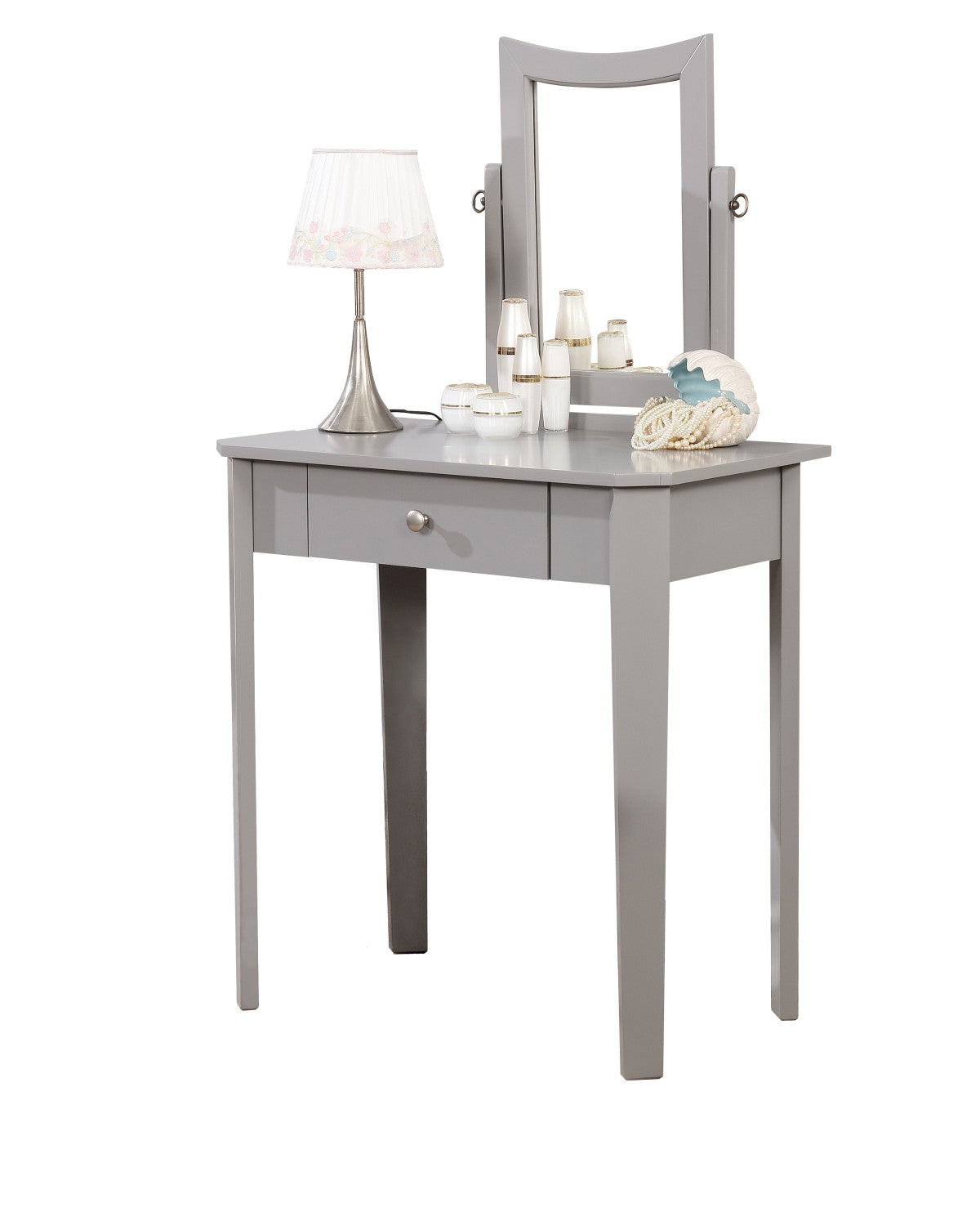Coiffeuse compacte Cecilia Grise | Design moderne avec tiroir