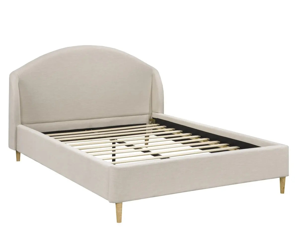 Lit Queen rembourré Mason | Tissu beige et design à ailes