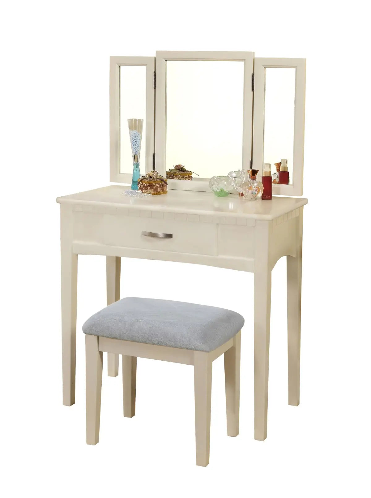 Coiffeuse moderne Leilani Blanche | Ensemble 3 pièces avec tiroir
