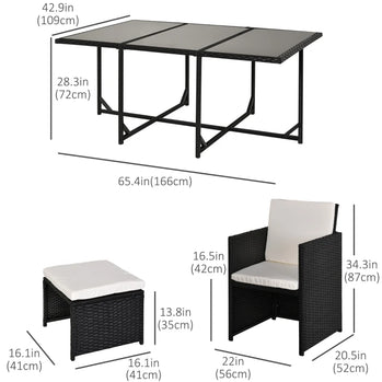 Ensemble de salle à manger en rotin pour Patio, meubles de jardin, Table, chaise, pouf, arrière-cour, noir, 11 pièces