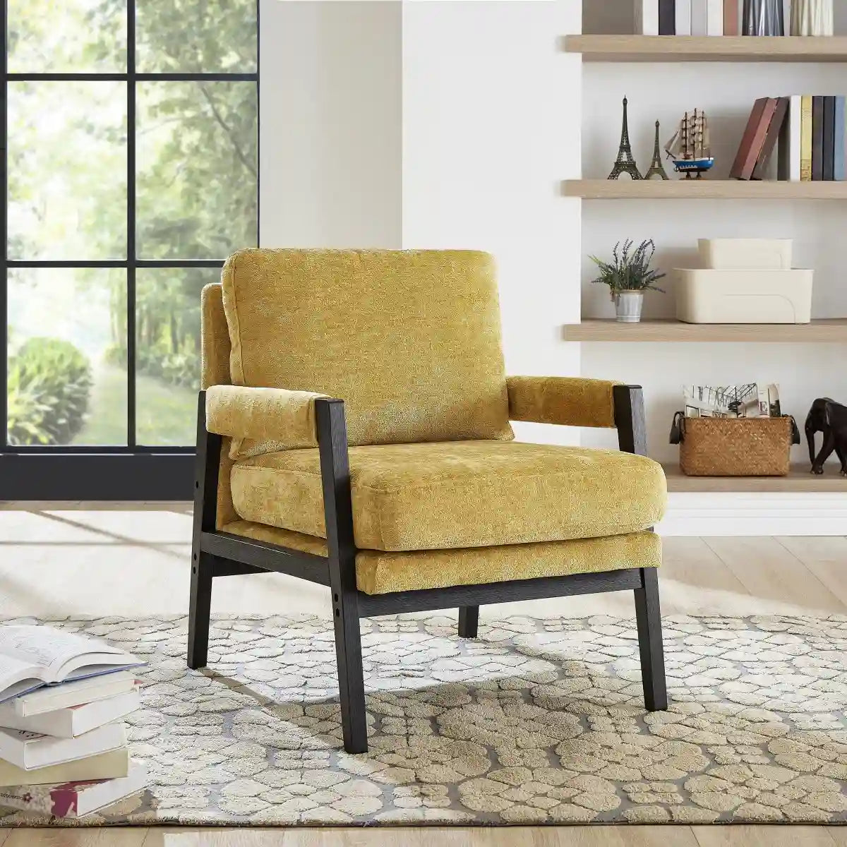 Carlo Armchair in Yellow Chenille - Midnight Black Frame