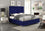 Lit Velours Bleu, Capitonnage Profond, Finition Chromée - Support Matelas Inclus