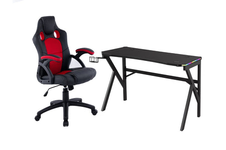 ENSEMBLE BUREAU ET CHAISE GAMING, ROUGE/NOIR ( Meuble Mtl )