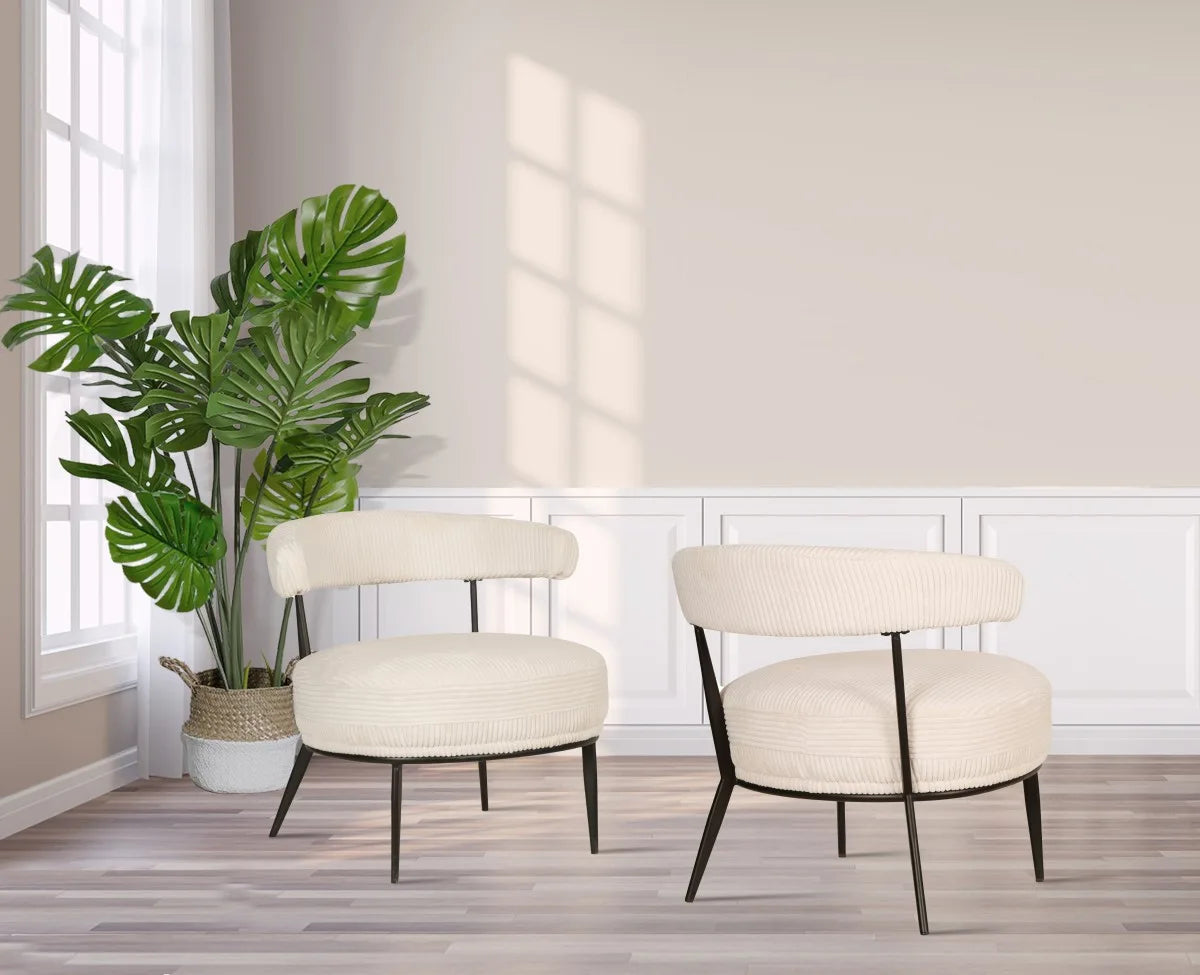 Ariana Armchair in Cream Textured Fabric - Modern Design