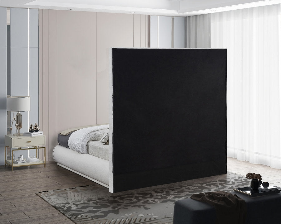 Lit Rembourré Style Moderne du Milieu du Siècle - Tissu Lin Crème, Support de Matelas