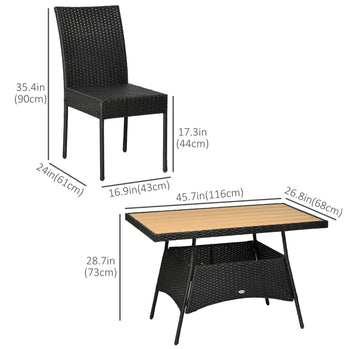 Ensemble de salle à manger de patio en rotin 5 pièces, table à manger en osier et 4 chaises avec plateau en WPC et sièges rembourrés, crème