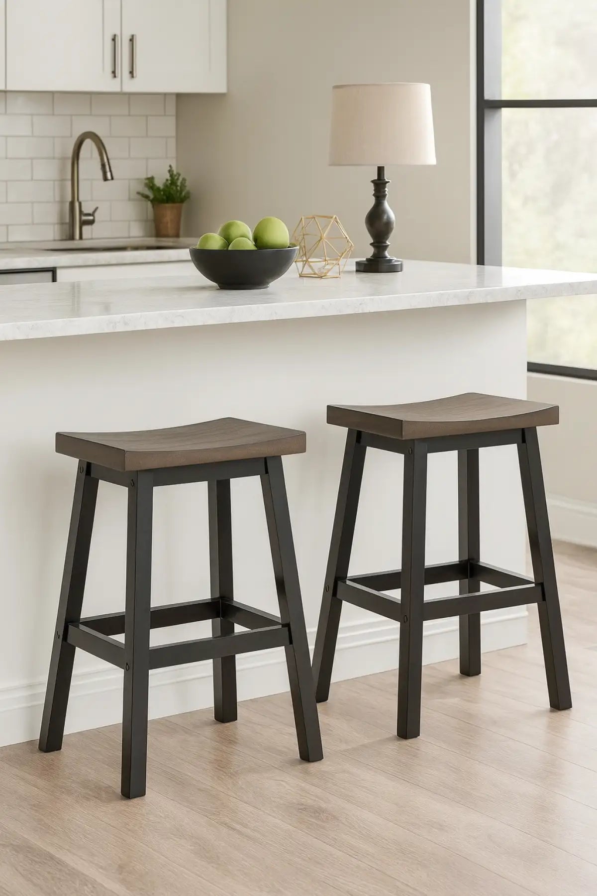 Set de 2 tabourets de comptoir Ashanti - Chêne et Gris