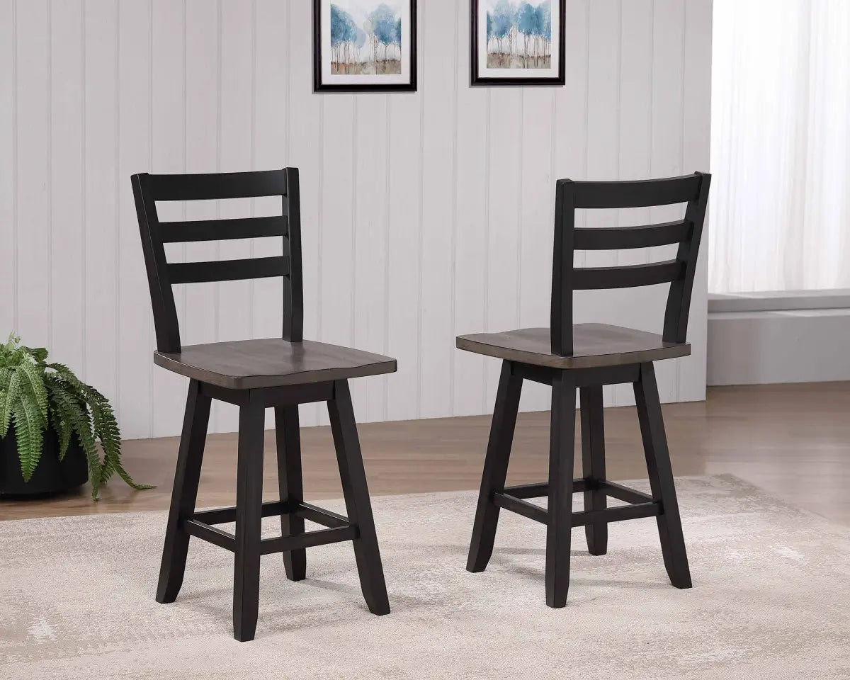 Ensemble de 2 Tabourets de Comptoir Artega - Chêne et Gris