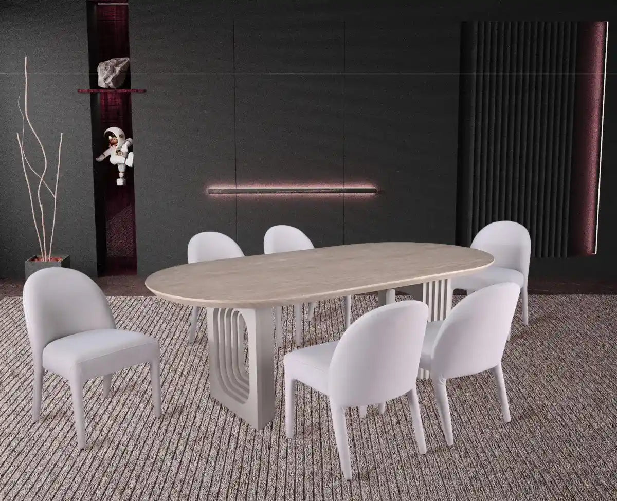 Dafne Dining Set | Sculptural Pedestal Table & 6 Chairs