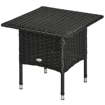 Table basse de patio en osier de 20 pouces, table basse d'extérieur avec planche en plastique sous le plateau tissé pour terrasse, jardin, balcon, noir