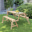 Table de pique-nique pliante en bois avec bancs, banc de terrasse et de jardin convertible 2 en 1, table de pique-nique pliable avec trou pour parasol, nature