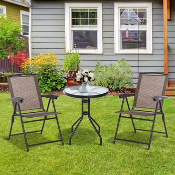 Ensemble bistro extérieur pliant, table et chaises de patio avec dossier inclinable et table de salle à manger ronde, marron