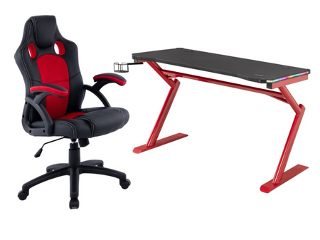 ENSEMBLE BUREAU ET CHAISE GAMING, ROUGE/NOIR  ( Meuble Mtl )