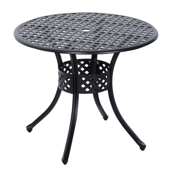 Table de salle à manger ronde de 33 pouces avec trou pour parasol, table de jardin en fonte d'aluminium, table de bistro toutes saisons, pour pelouse, jardin, extérieur, noir