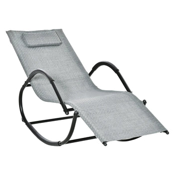 Chaise longue à bascule Zero Gravity, chaise à bascule de patio avec oreiller amovible, siège inclinable pour intérieur et extérieur, texteline respirante, gris