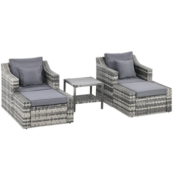 Ensemble de meubles de patio 5 pièces, ensemble de conversation d'extérieur en rotin et osier avec 2 chaises rembourrées, 2 poufs et table basse, gris