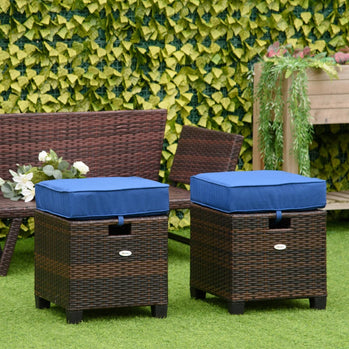 Ensemble de 2 poufs de patio en osier, deux repose-pieds carrés en rotin PE avec coussin amovible, meubles librement combinés avec poignée pour arrière-cour, jardin, bord de piscine