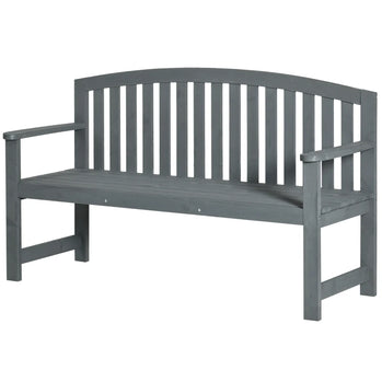 Banc en bois, banc d'extérieur avec design à lattes, dossier, accoudoirs pour jardin, parc, cour, gris