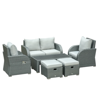 Ensemble de canapé d'extérieur en rotin et osier, 6 pièces, meubles de Patio tous temps avec Table à thé et coussin pour jardin d'arrière-cour gris