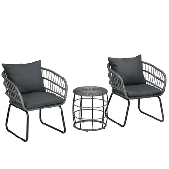 Meubles de patio d'extérieur en rotin PE, 3 pièces, avec coussins de siège et de dossier doux, pour jardin, arrière-cour, gris anthracite