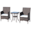 Ensemble de meubles de patio 3 pièces, ensemble de bistro en rotin pour conversation extérieure, porche de patio en PE avec deux fauteuils, table basse avec plateau en verre pour jardin