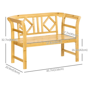 Banc d'extérieur en bois, causeuse de Patio avec dossier et accoudoirs à motif élégant pour cour, pelouse, porche, naturel